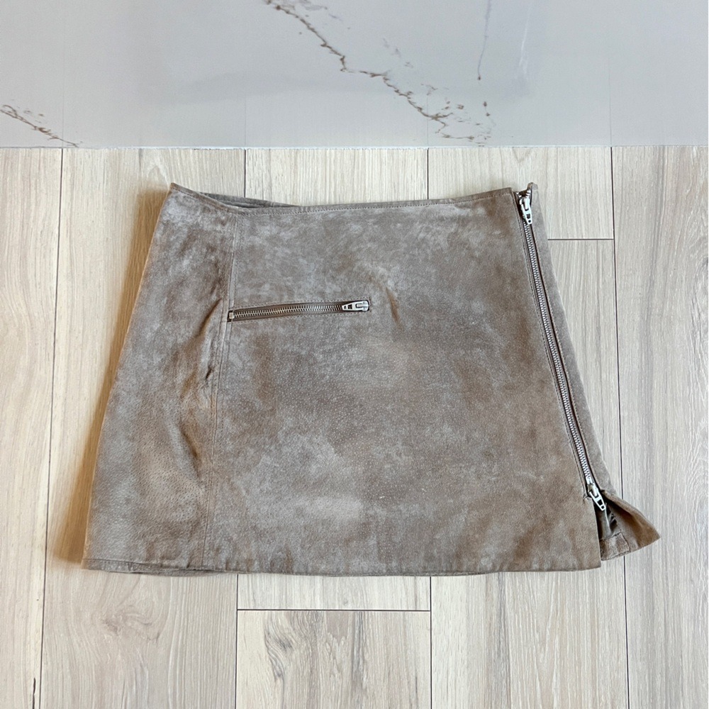 BLANKNYC Skirt Womens 28 Brown Leather Suede Moto Zipper Edgy Mini